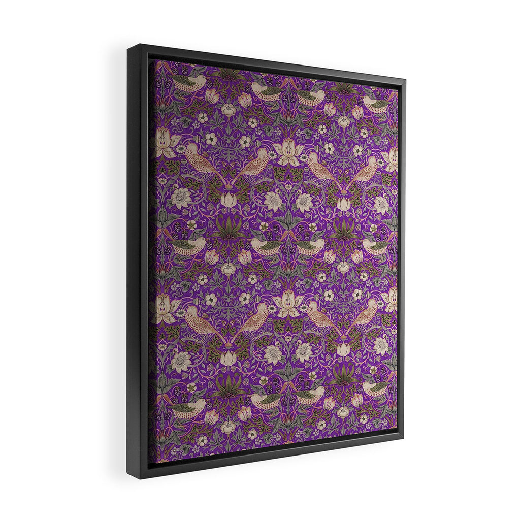 William Morris Strawberry Thief Purple Framed Canvas Print Gallery Image 2