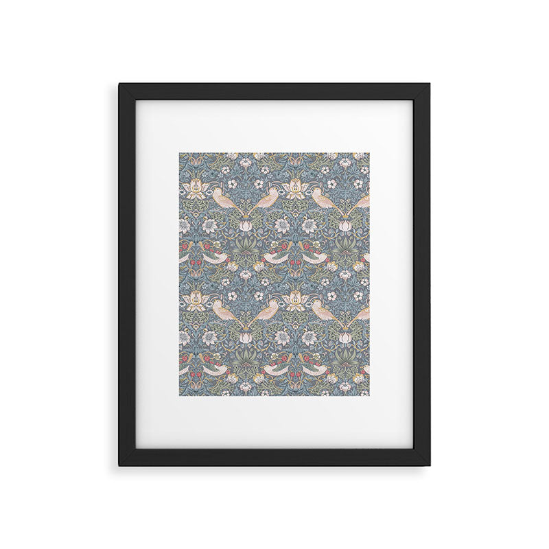 William Morris Strawberry Thief Slate Blue Vintage Pattern Framed Art Print Gallery Image 6