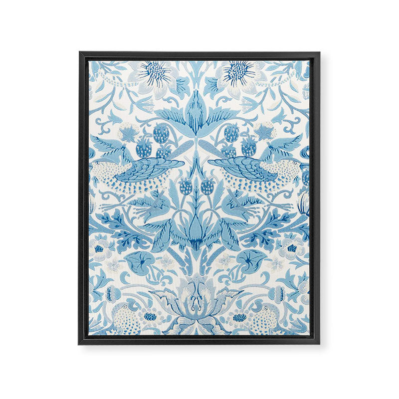William Morris Strawberry Thief Woad Blue Framed Canvas Print Gallery Image 8