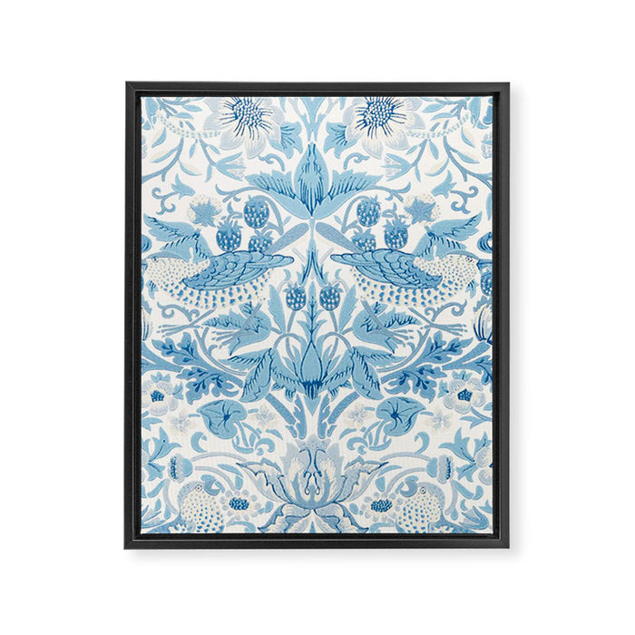 William Morris Strawberry Thief Woad Blue Framed Canvas Print Gallery Image 1