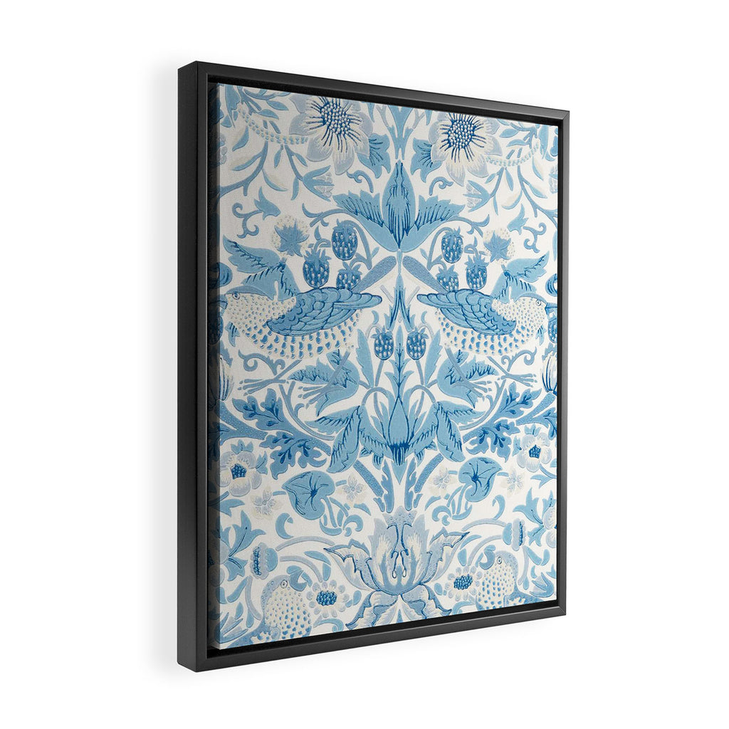 William Morris Strawberry Thief Woad Blue Framed Canvas Print Gallery Image 2