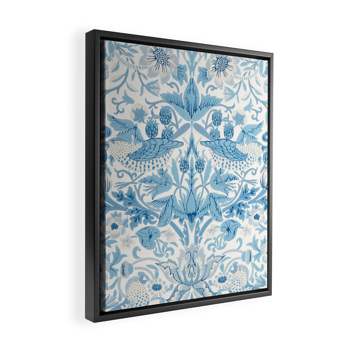 William Morris Strawberry Thief Woad Blue Framed Canvas Print Gallery Image 2