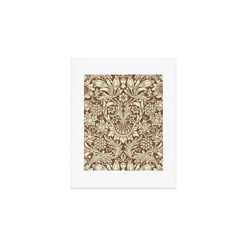 William Morris Sunflower Chocolate Cream Vintage Pattern Art Print Gallery Image 1