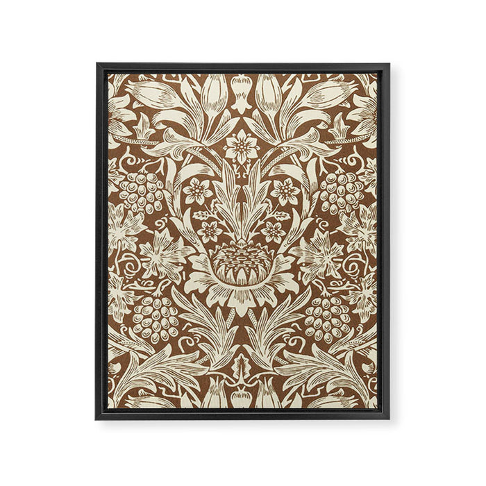 William Morris Sunflower Chocolate Cream Vintage Pattern Framed Canvas Print Gallery Image 1