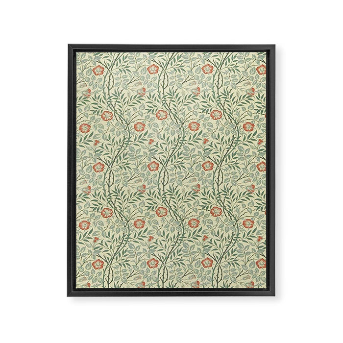 William Morris Sweet Briar Green Coral Framed Canvas Print Gallery Image 1