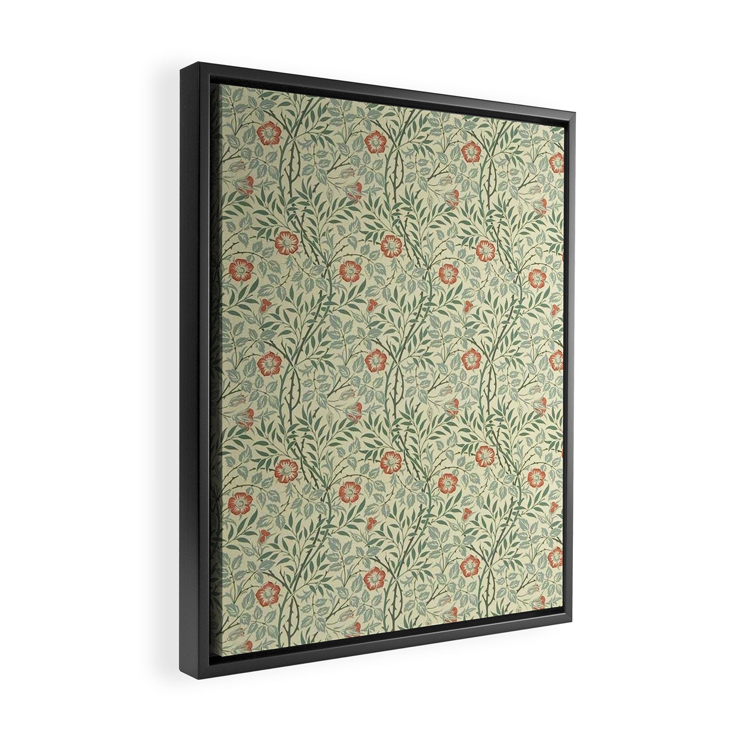 William Morris Sweet Briar Green Coral Framed Canvas Print Gallery Image 2