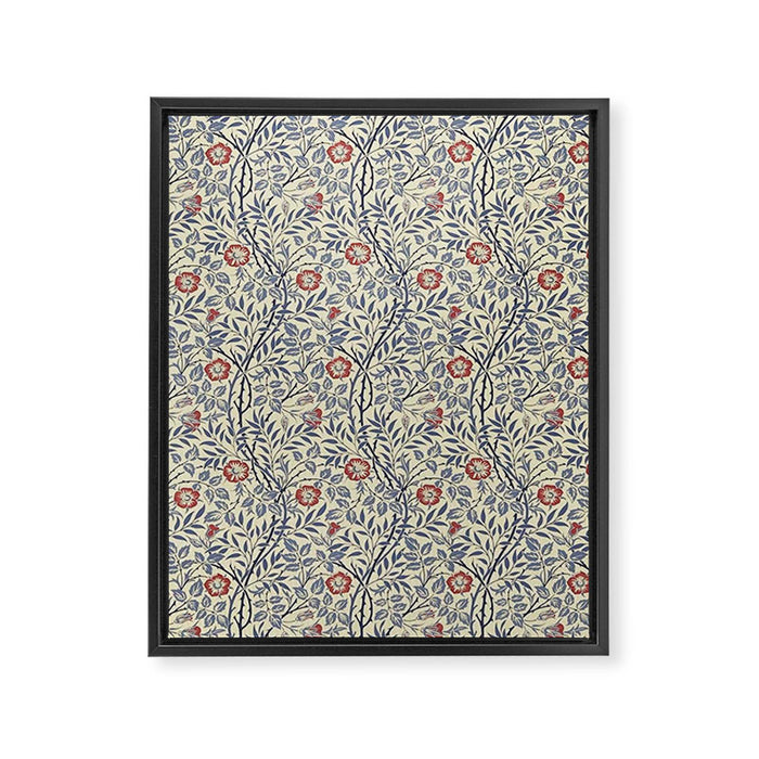 William Morris Sweet Briar Indigo Red Framed Canvas Print Gallery Image 1