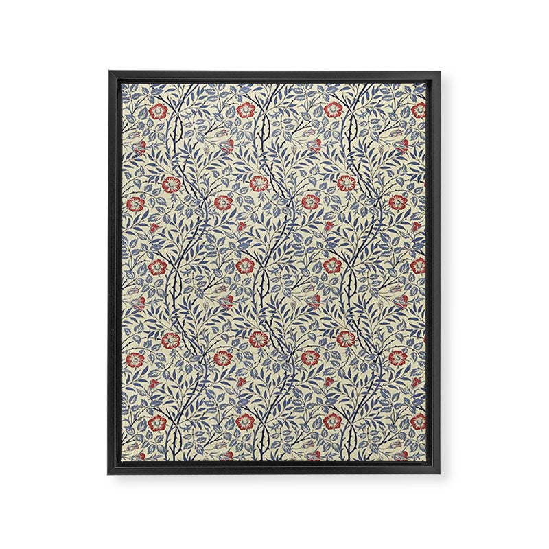 William Morris Sweet Briar Indigo Red Framed Canvas Print Gallery Image 8