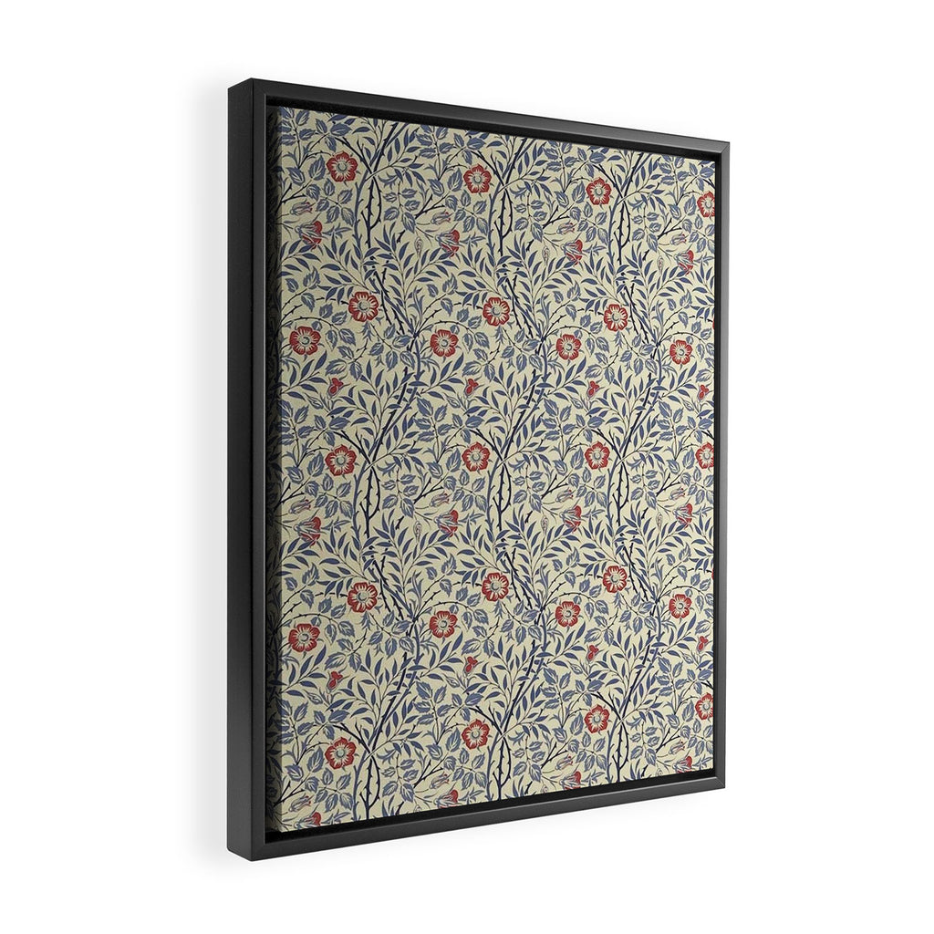 William Morris Sweet Briar Indigo Red Framed Canvas Print Gallery Image 2