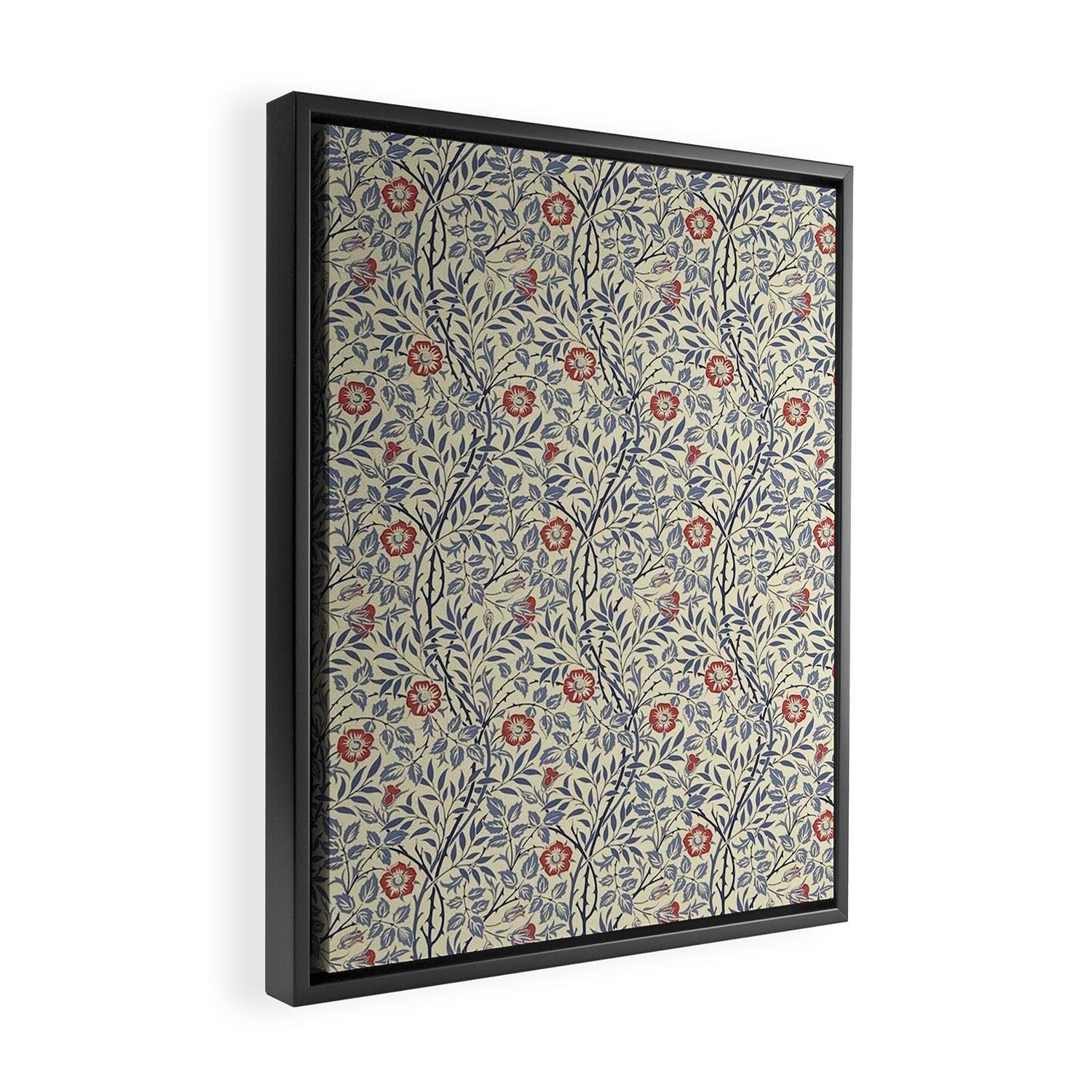 William Morris Sweet Briar Indigo Red Framed Canvas Print Gallery Image 2