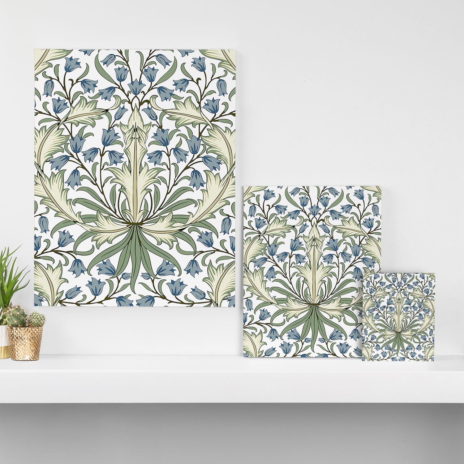 William Morris Vintage Bluebell Floral Blue Green & White  Canvas Print Gallery Image 3
