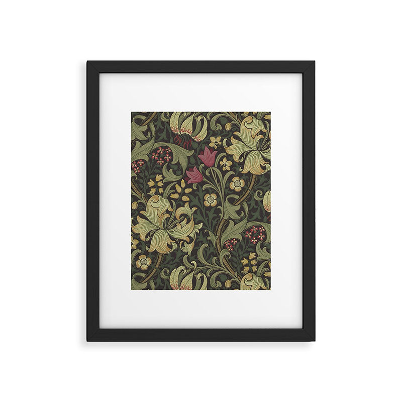 William Morris Vintage Golden Lily Black Charcoal Olive Green Framed Art Print Gallery Image 6