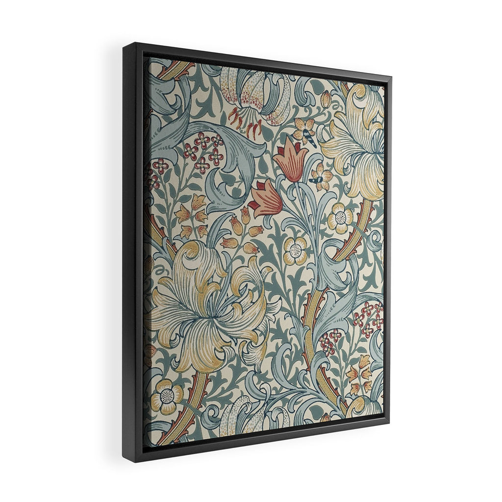 William Morris Vintage Golden Lily Soft Slate & Manilla Framed Canvas Print Gallery Image 2
