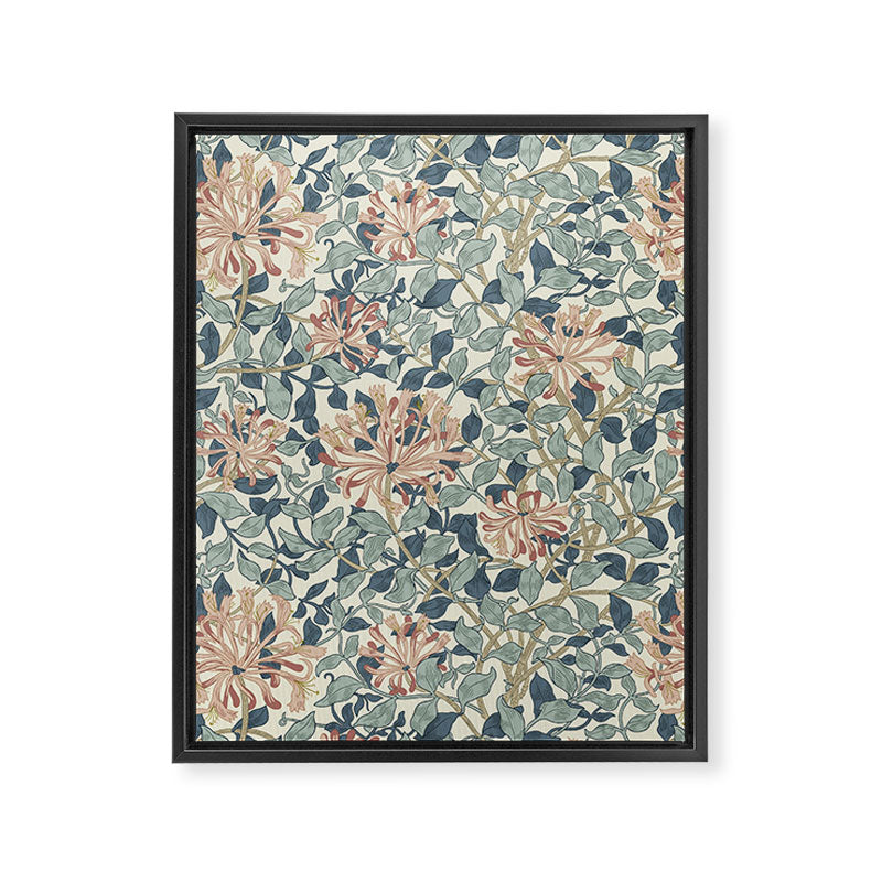 William Morris Vintage Honeysuckle Aqua Framed Canvas Print Gallery Image 8