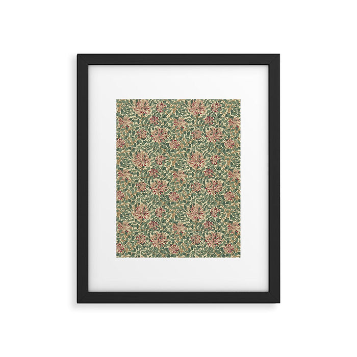 William Morris Vintage Honeysuckle Green Pink Framed Art Print Gallery Image 1