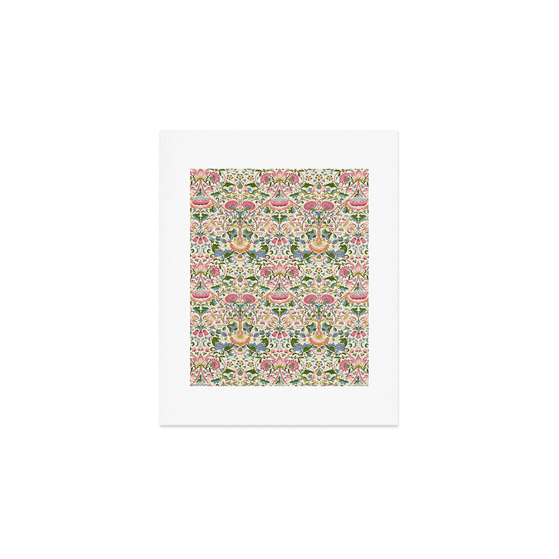 William Morris Vintage Lodden Blush Pink & Woad Blue Art Print Gallery Image 1