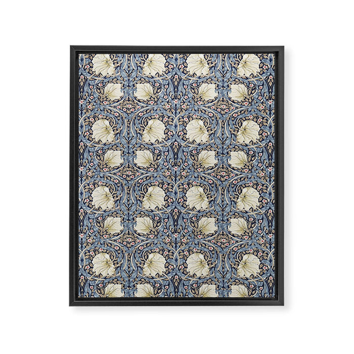 William Morris Vintage Pimpernel Dark Blue & Cream Framed Canvas Print Gallery Image 1