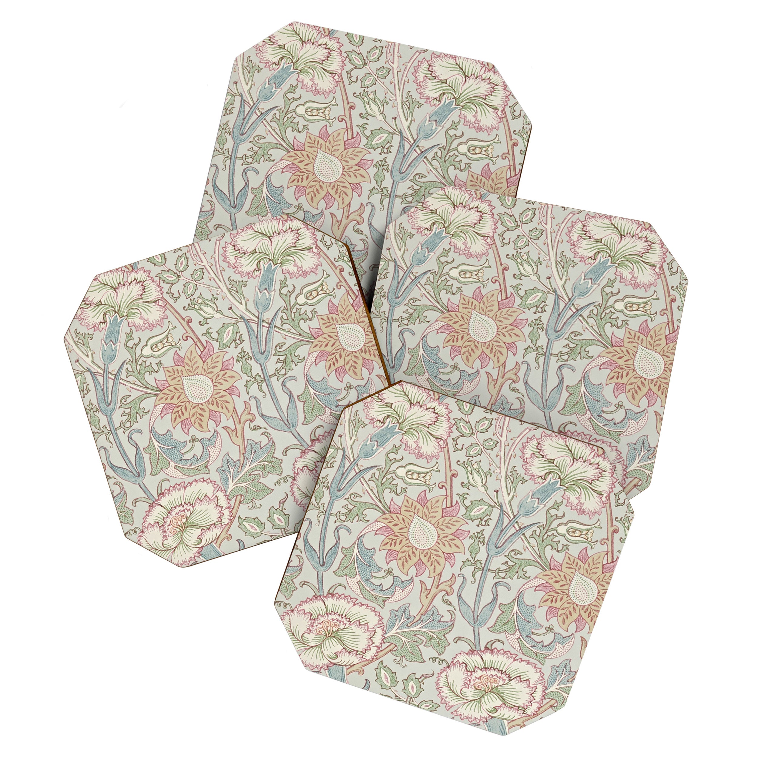 William Morris Vintage Pink and Rose Eggshell Blue Rose Pink Coaster Gallery Image 1