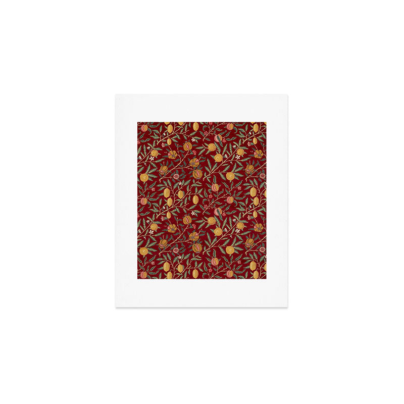 William Morris Vintage Pomegranate Fruit Red Madder Bayleaf Pattern Art Print Gallery Image 1