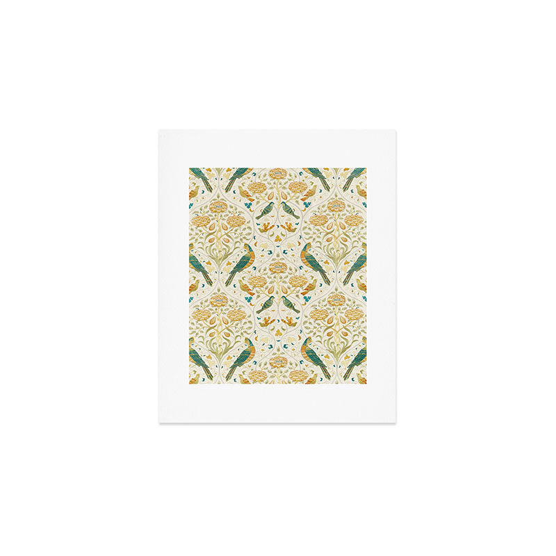 William Morris Vintage Seasons by May Melsetter Bird Blue Sea Glass Brick Pattern Art Print Gallery Image 1