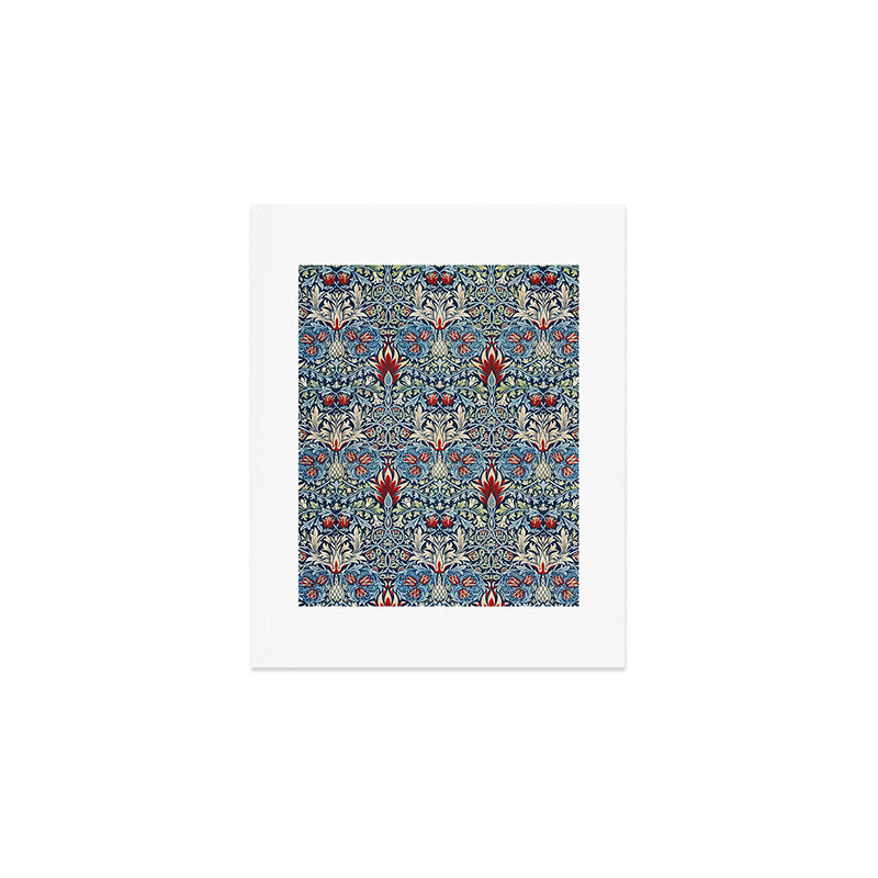 William Morris Vintage Snakeshead Blue & Red Pattern Art Print Gallery Image 1