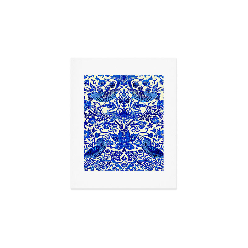William Morris Vintage Strawberry Thief Cobalt Blue  Art Print Gallery Image 1