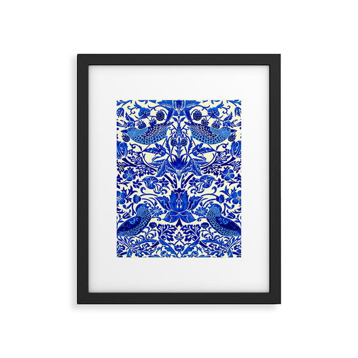 William Morris Vintage Strawberry Thief Cobalt Blue  Framed Art Print Gallery Image 1