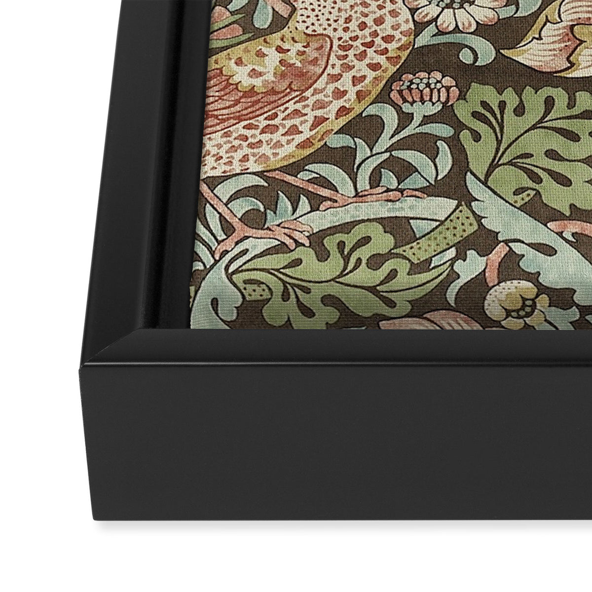 William Morris Vintage Strawberry Thief Chocolate Brown Slate Framed Canvas Print Gallery Image 3