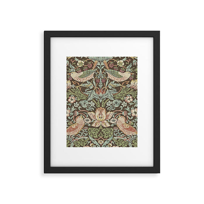 William Morris Vintage Strawberry Thief Chocolate Brown Slate Framed Art Print Gallery Image 1