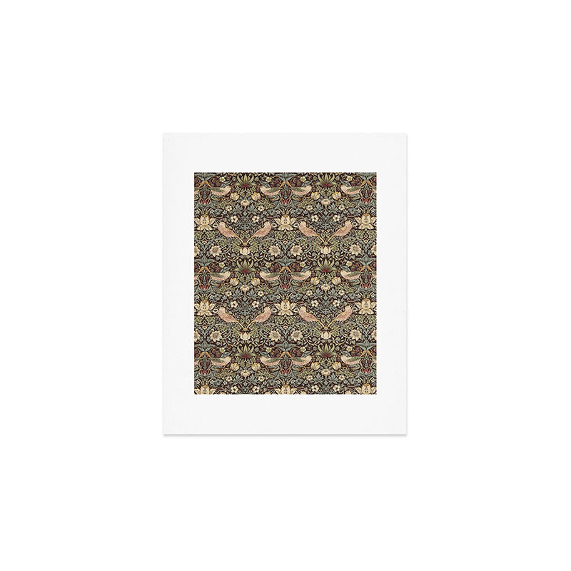 William Morris Vintage Strawberry Thief Dark Brown Chocolate Slate Art Print Gallery Image 1