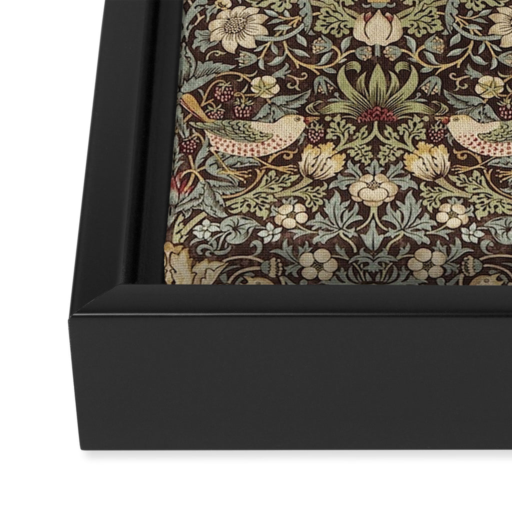 William Morris Vintage Strawberry Thief Dark Brown Chocolate Slate Framed Canvas Print Gallery Image 3