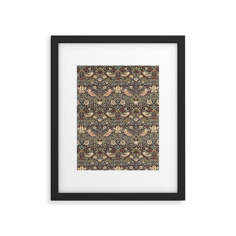 William Morris Vintage Strawberry Thief Dark Brown Chocolate Slate Framed Art Print Gallery Image 6