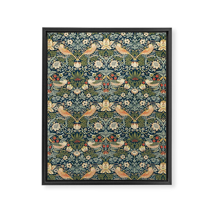 William Morris Vintage Strawberry Thief Green Indigo Thyme Framed Canvas Print Gallery Image 1
