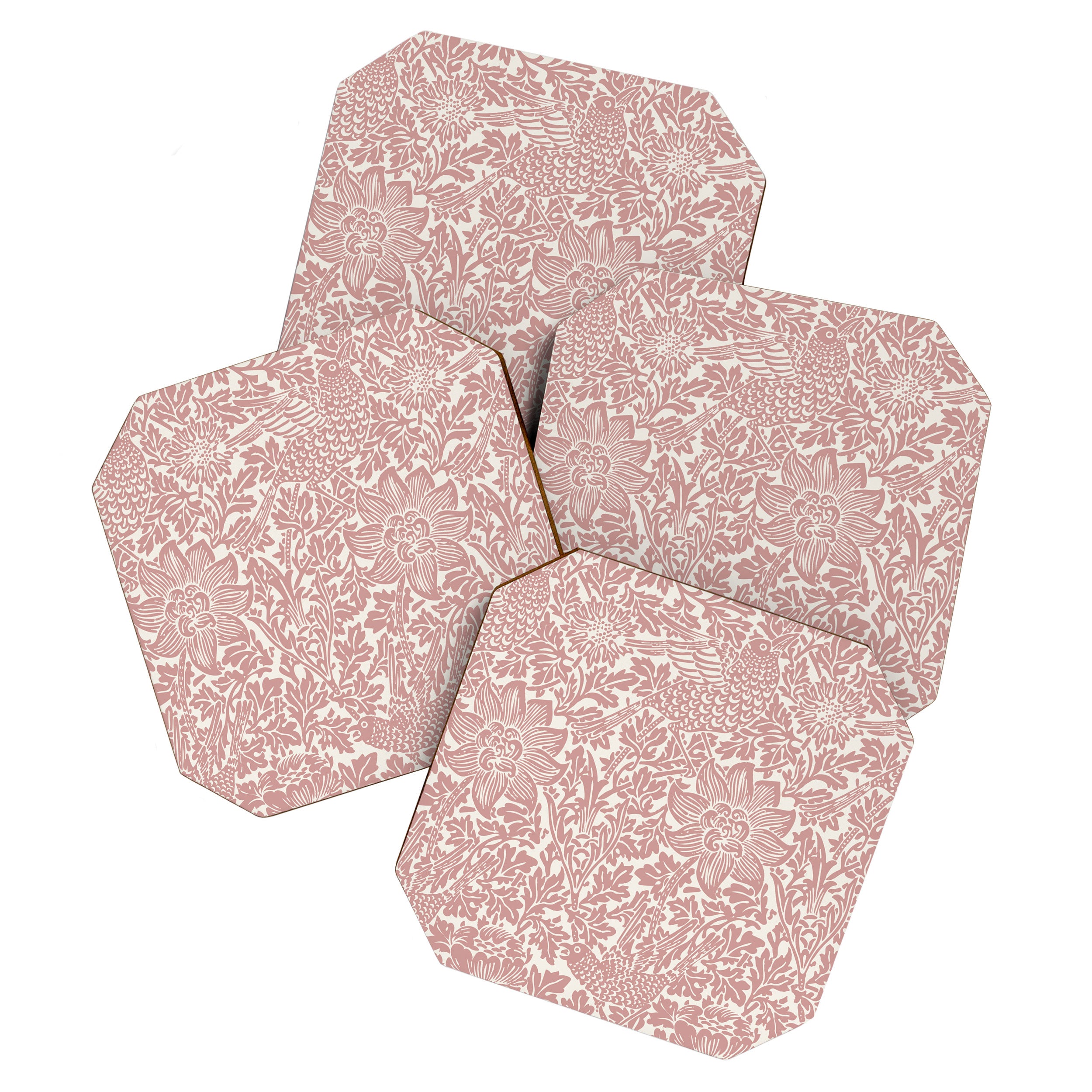 William Morris Vintage Strawberry Thief Pink & White Pattern Coaster Gallery Image 1