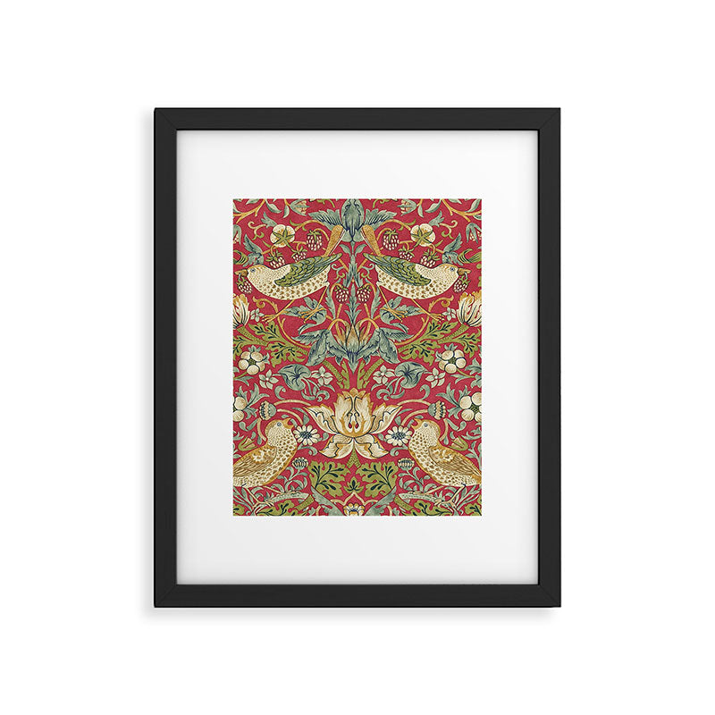 William Morris Vintage Strawberry Thief Red Crimson Slate Framed Art Print Gallery Image 6