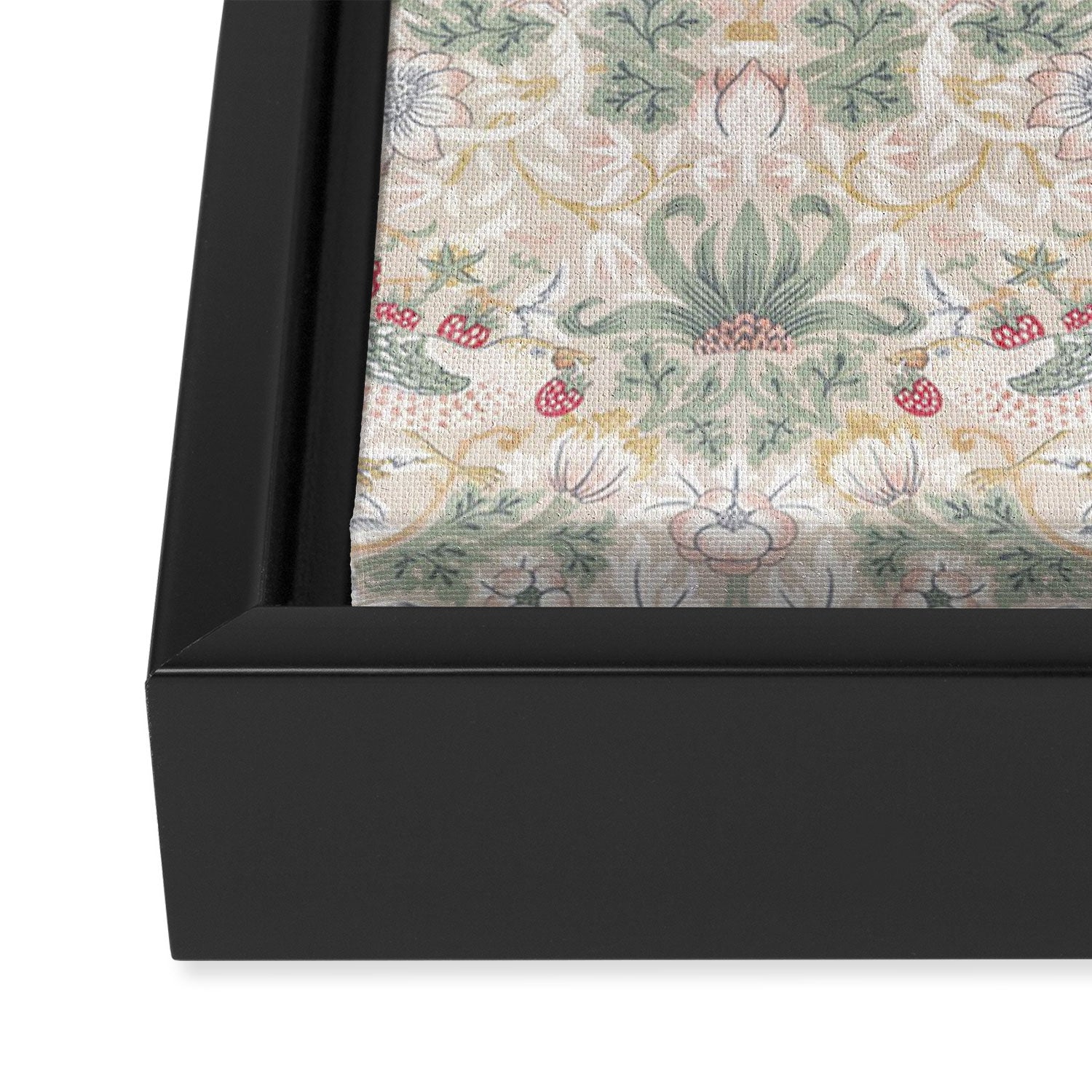 William Morris Vintage Strawberry Thief Soft Cream Pattern Framed Canvas Print Gallery Image 3