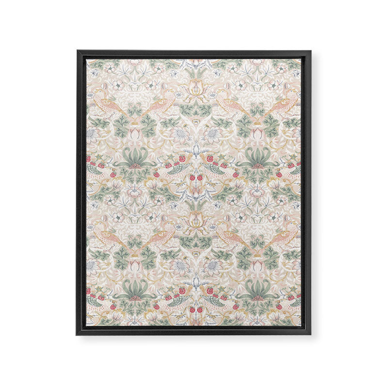 William Morris Vintage Strawberry Thief Soft Cream Pattern Framed Canvas Print Gallery Image 8