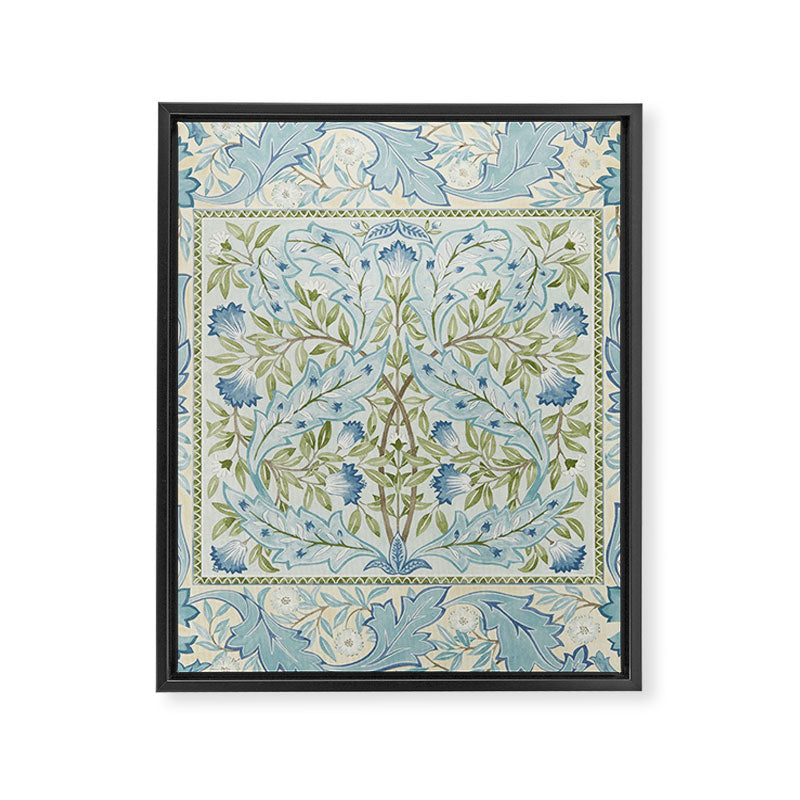 William Morris Wilhelmina Melsetter Indigo Light Blue Floral Framed Canvas Print Gallery Image 8