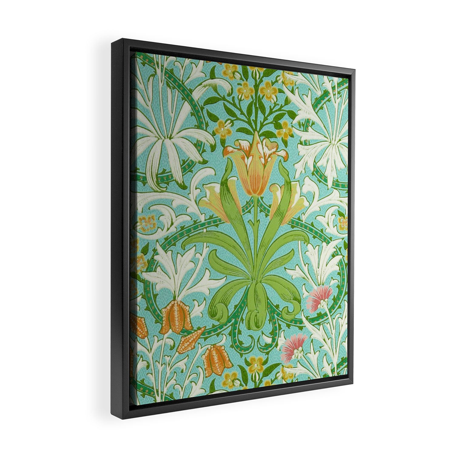 William Morris Woodland Weeds Orange Turquoise Framed Canvas Print Gallery Image 2