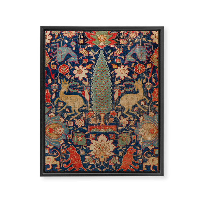 17th Century Persian Rug Print with Animals Framed Canvas Print Gallery Image 1