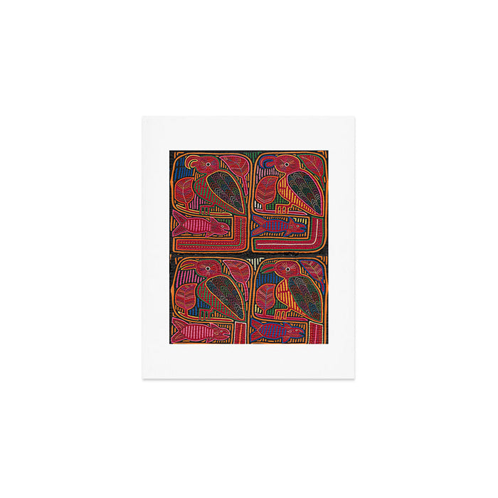Birds and Fish Vintage Mola Textile Art Print Gallery Image 1