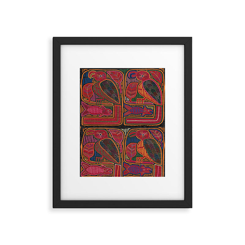 Birds and Fish Vintage Mola Textile Framed Art Print Gallery Image 5