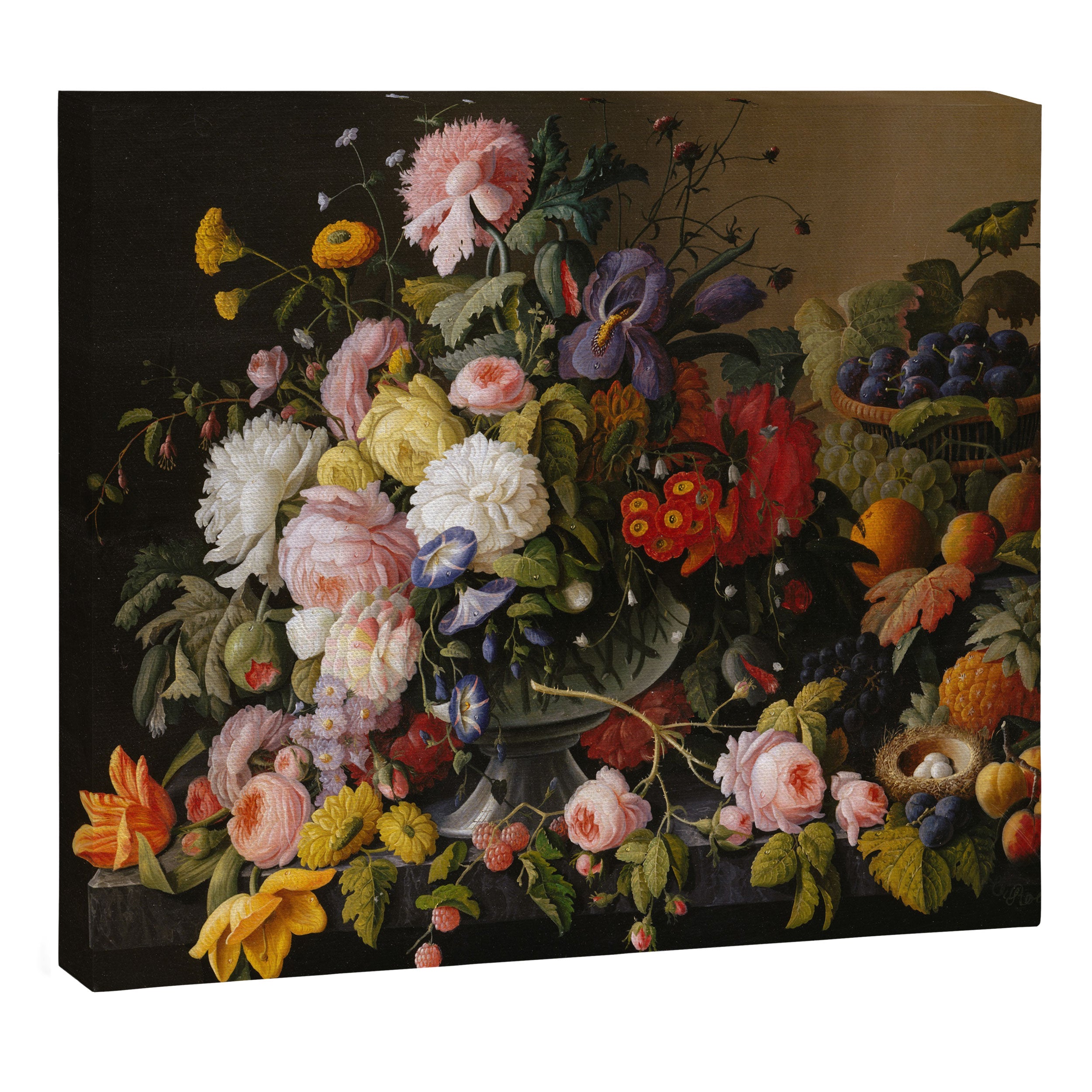 Still Life Flowers and Fruit by Severin Roesen, 1855 Canvas Print Gallery Image 3