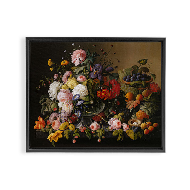 Still Life Flowers and Fruit by Severin Roesen, 1855 Framed Canvas Print Gallery Image 3