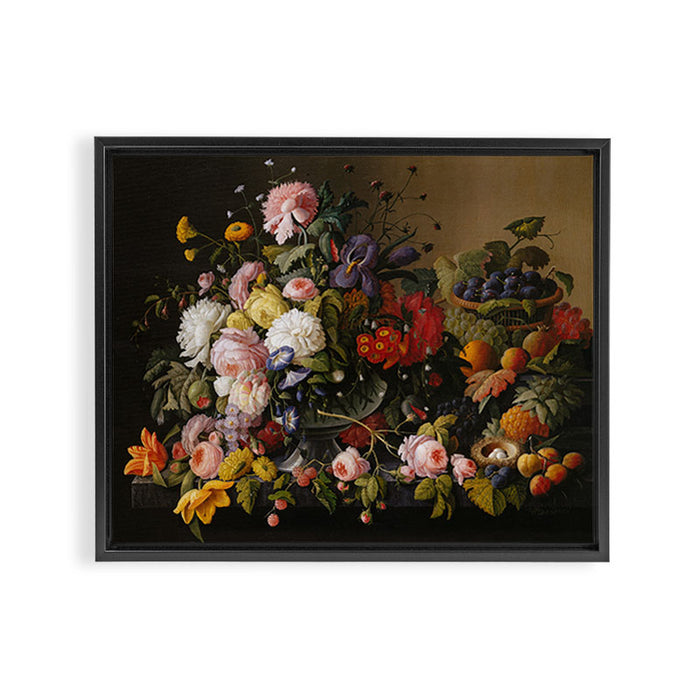 Still Life Flowers and Fruit by Severin Roesen, 1855 Framed Canvas Print Gallery Image 1