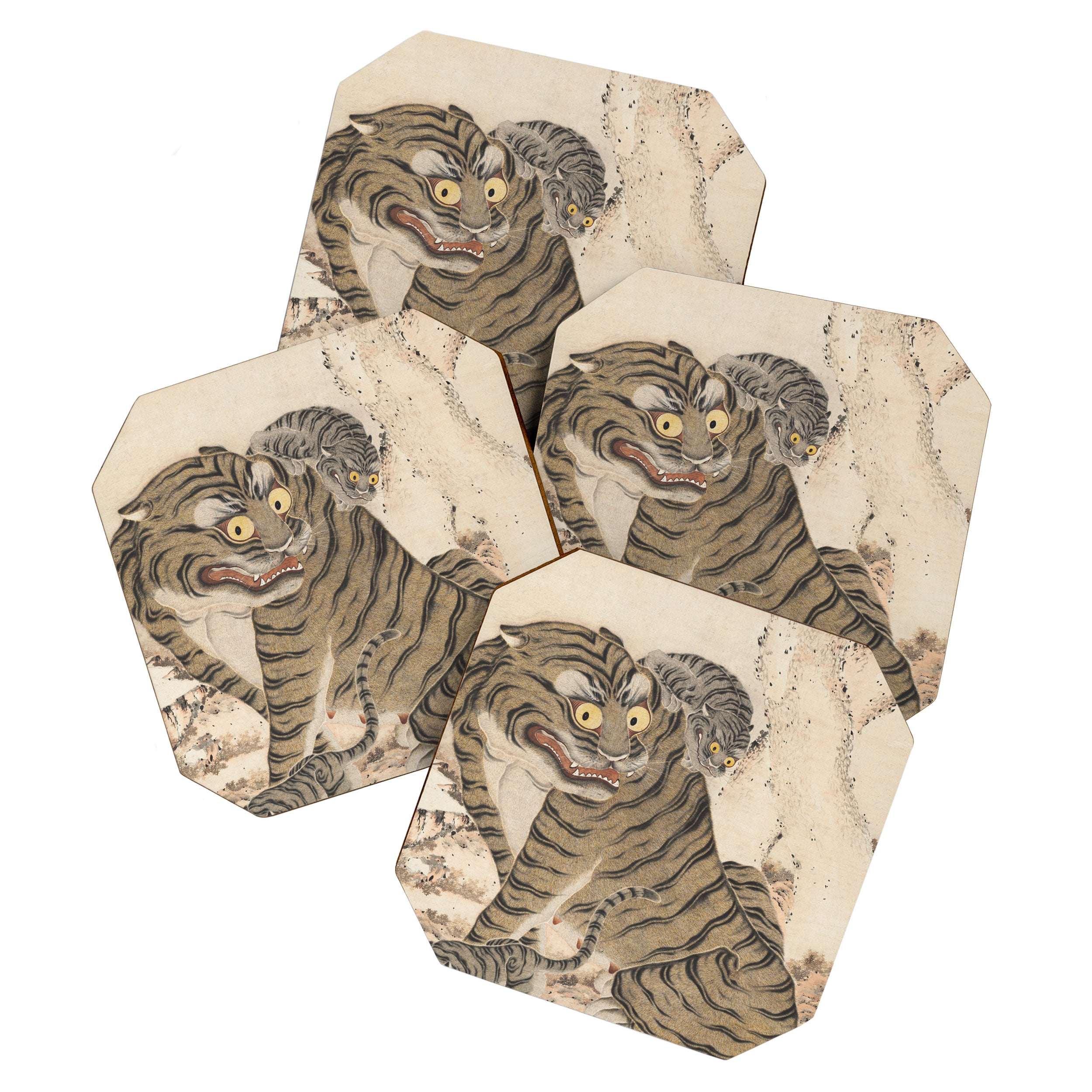 Tiger Family, Korean Art, 1800s Coaster Gallery Image 1
