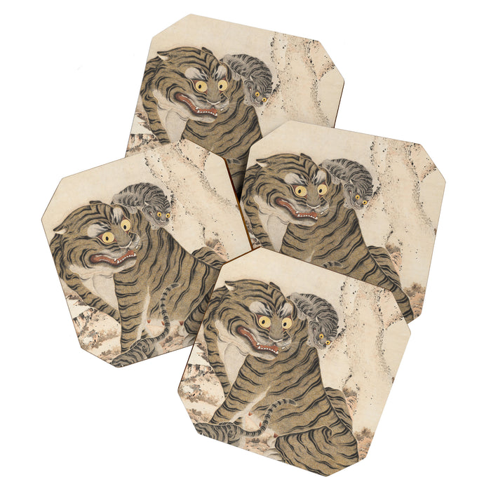 Tiger Family, Korean Art, 1800s Coaster Gallery Image 1