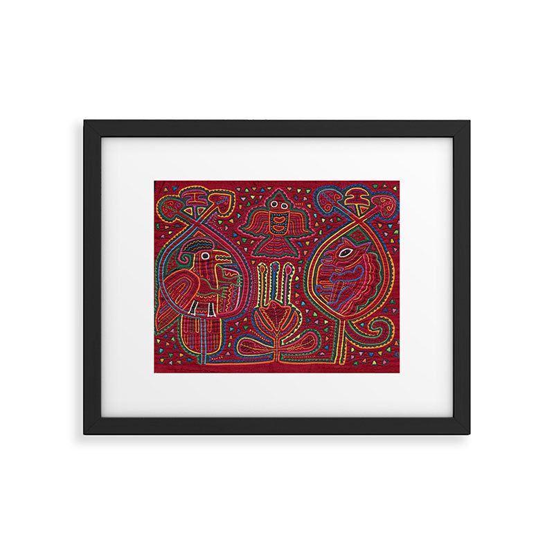 Vintage Bird and Flower Mola Textile Framed Art Print Gallery Image 5