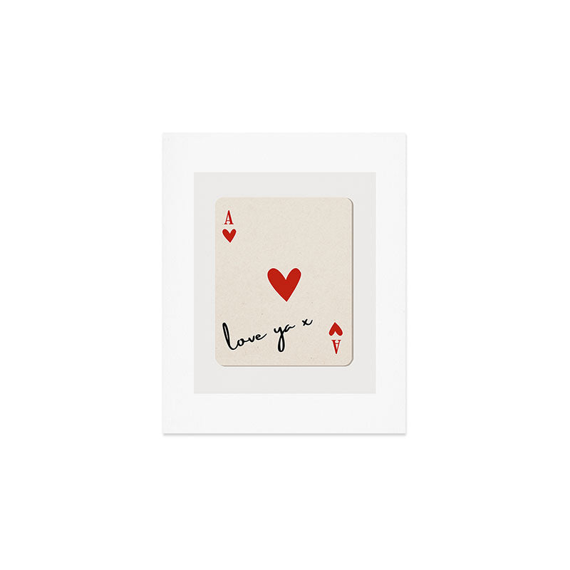 Love Ya Ace of Hearts Playing Card Note Trendy Red and Black Art Print Gallery Image 1