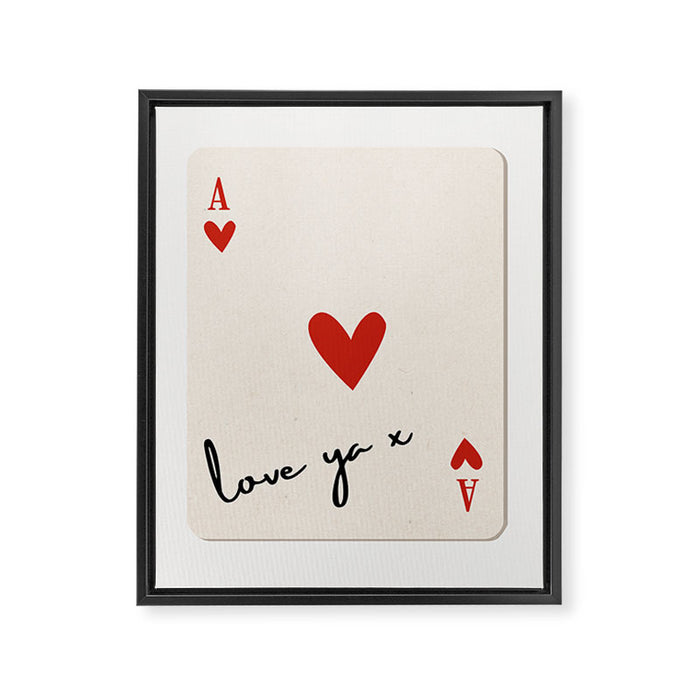 Love Ya Ace of Hearts Playing Card Note Trendy Red and Black Framed Canvas Print Gallery Image 1